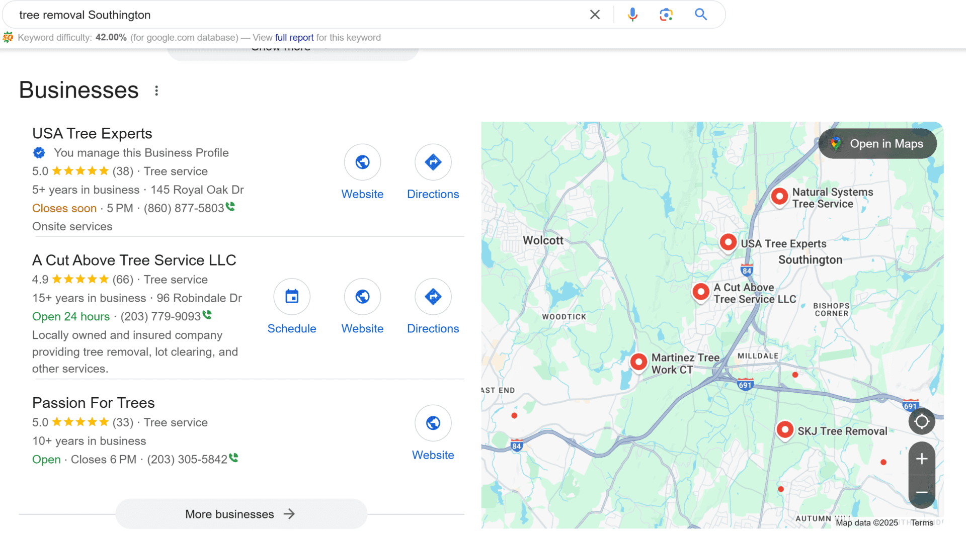 GOOGLE MAPS SHOWING BUSINESS' RANKED